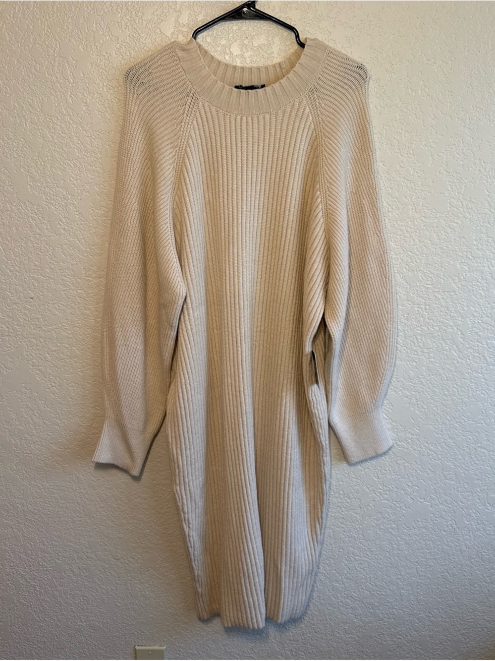 Express Beige Ribbed Crewneck Sweater Dress